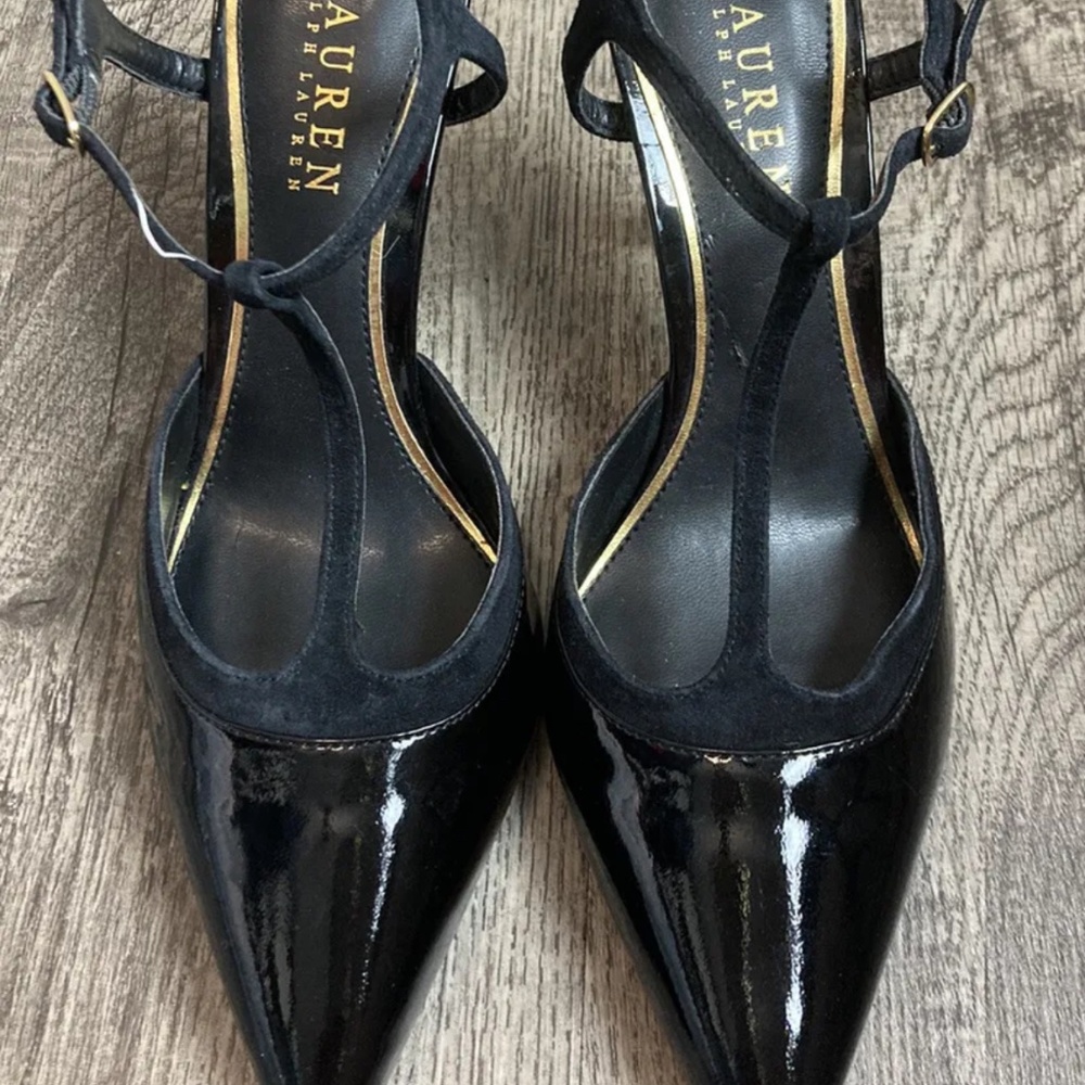 Lauren Ralph Lauren Black Pointed Toe Strappy High Heels 8 B Never Worn Cute